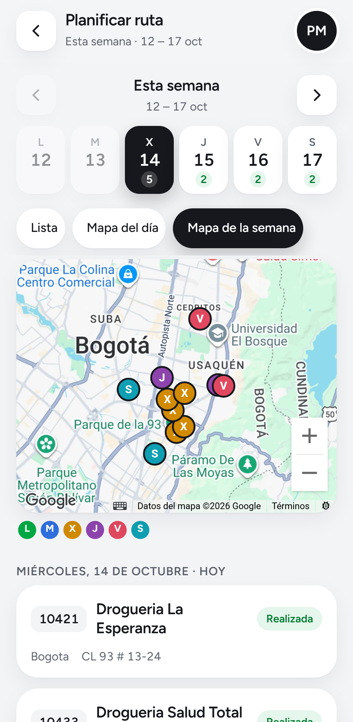Planificar ruta con el mapa de la semana