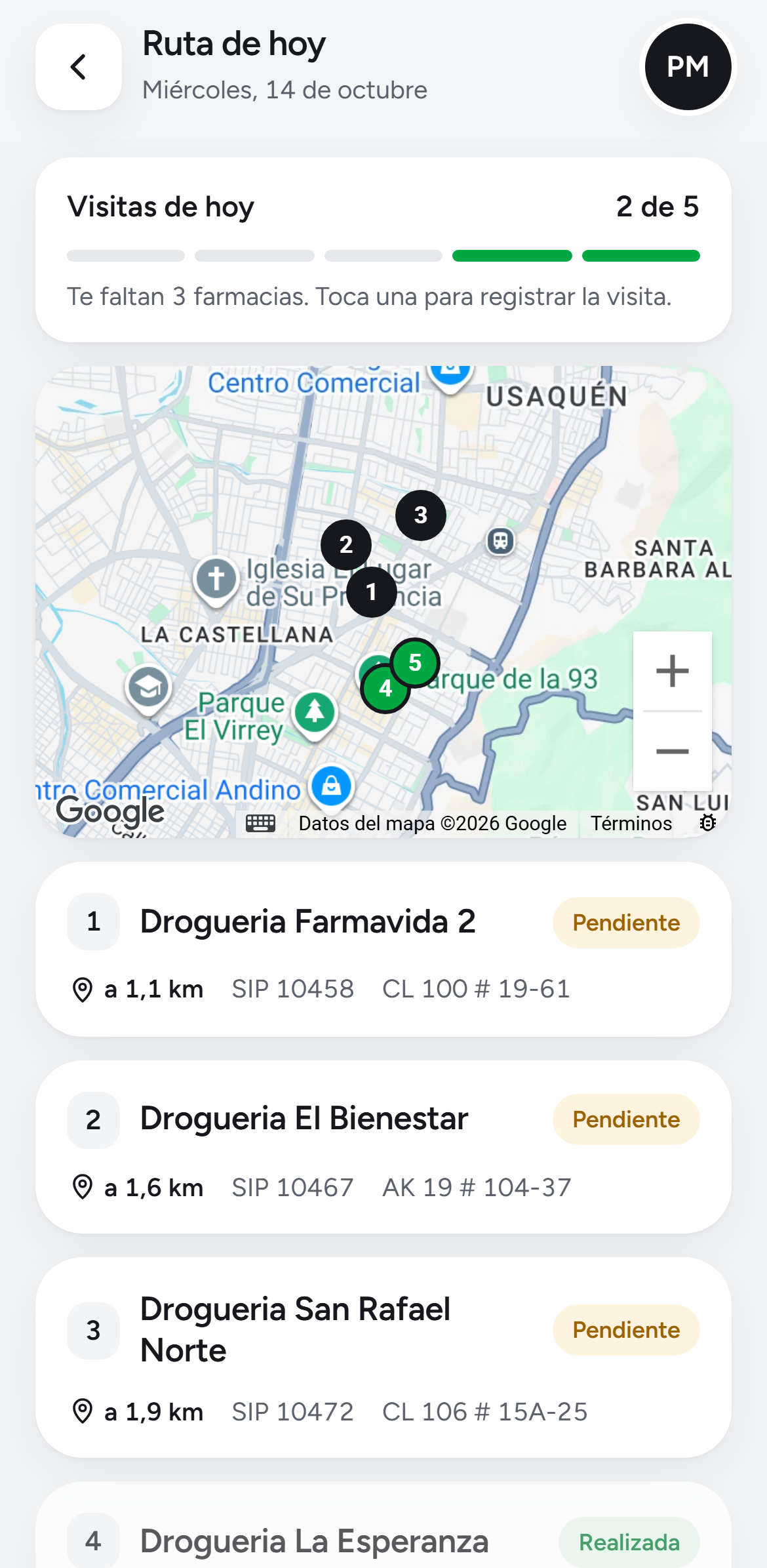 La ruta de hoy en el celular
